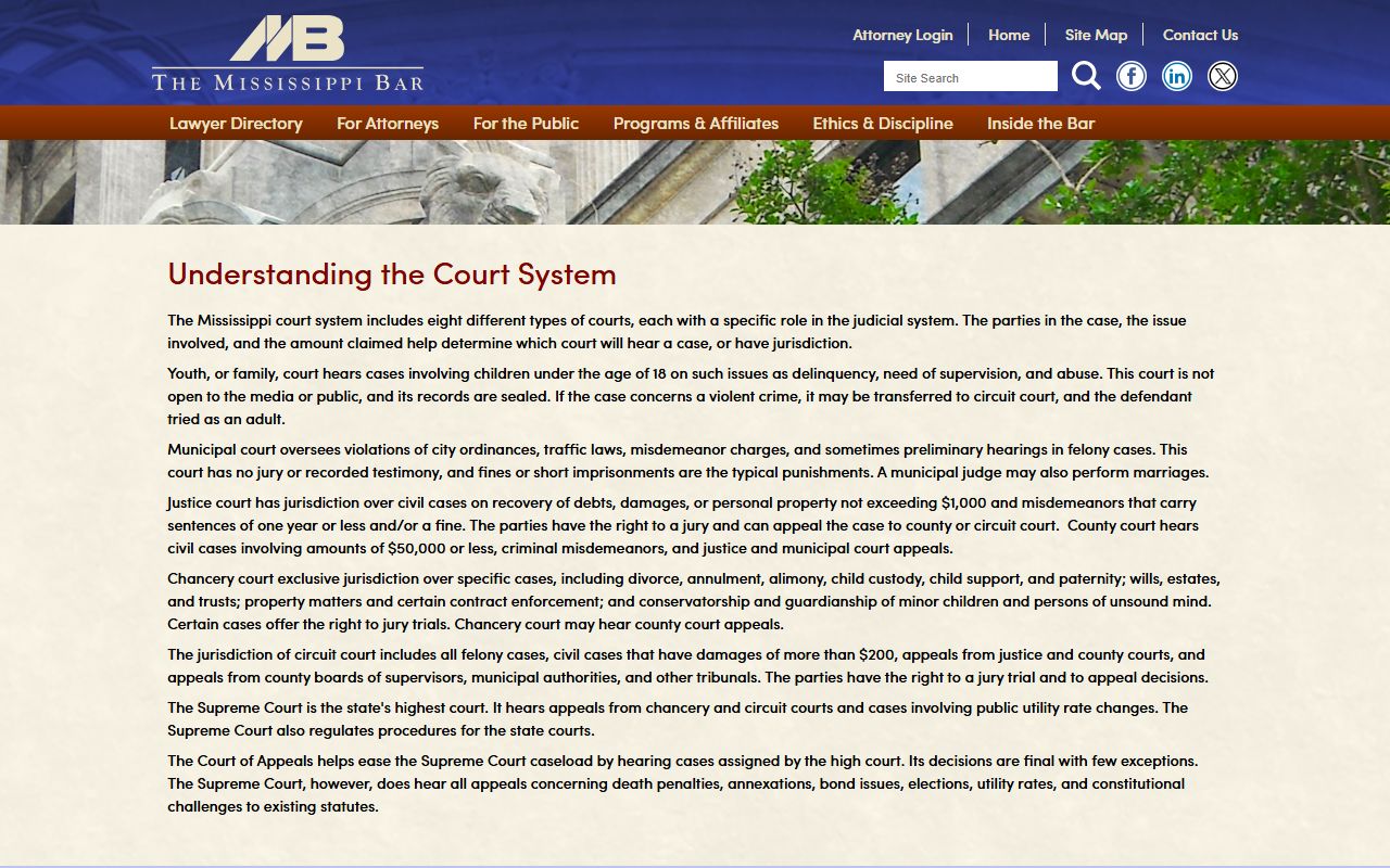Mississippi court structure chart behind Yalobusha County court records