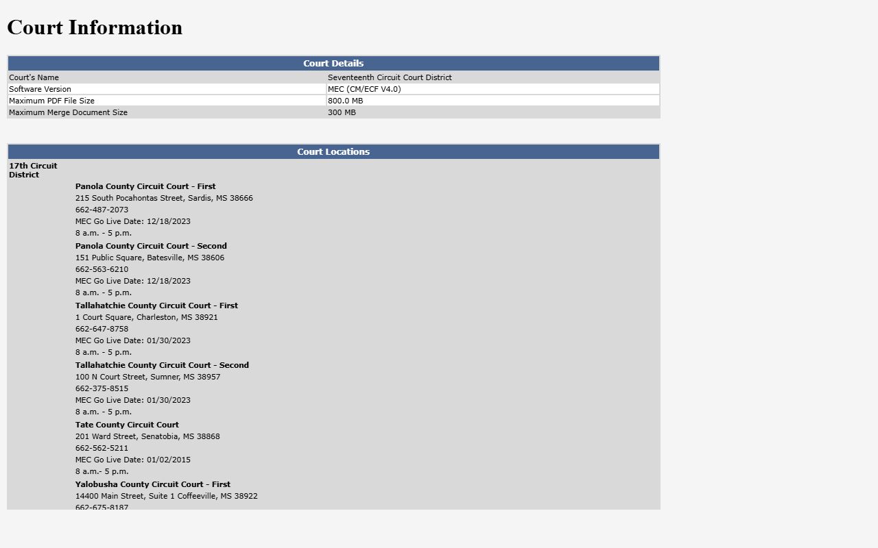 Yalobusha County court records on the 17th Circuit MEC court information page