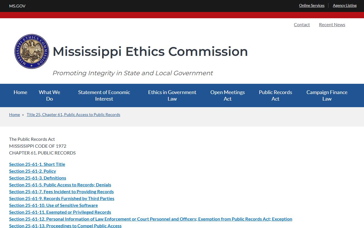 Yalobusha County court records and the Mississippi Public Records Act overview