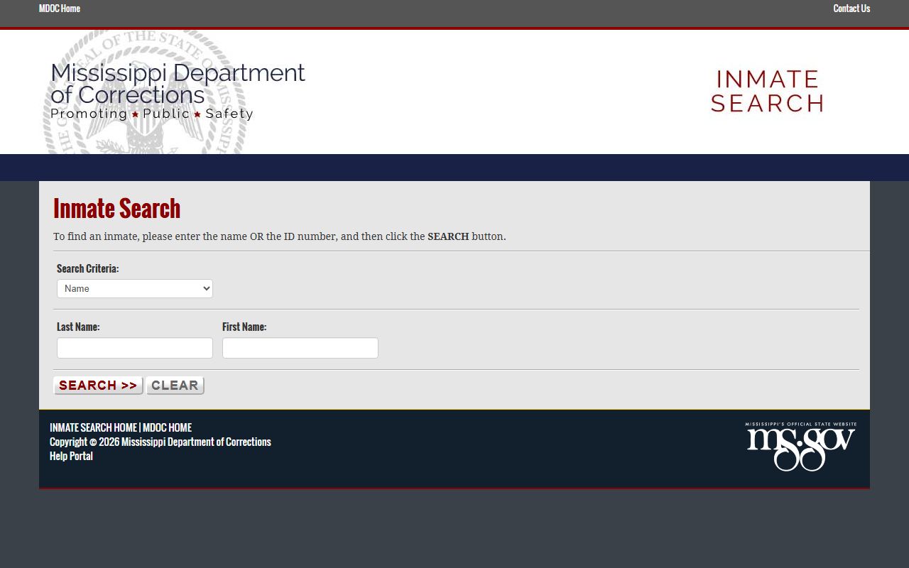 Yalobusha County inmate records MS.gov MDOC search interface