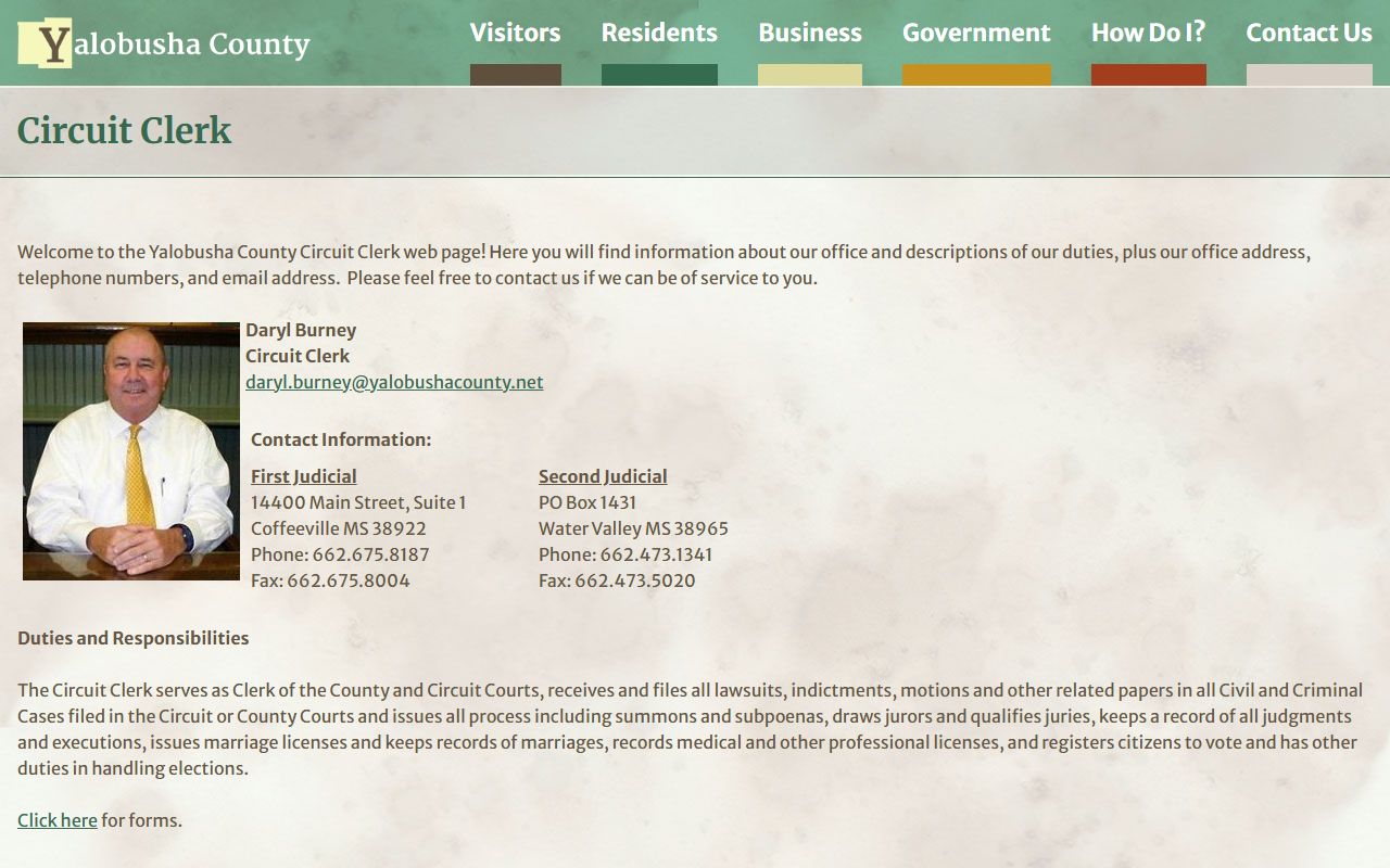 Yalobusha County Circuit Clerk page for court records requests