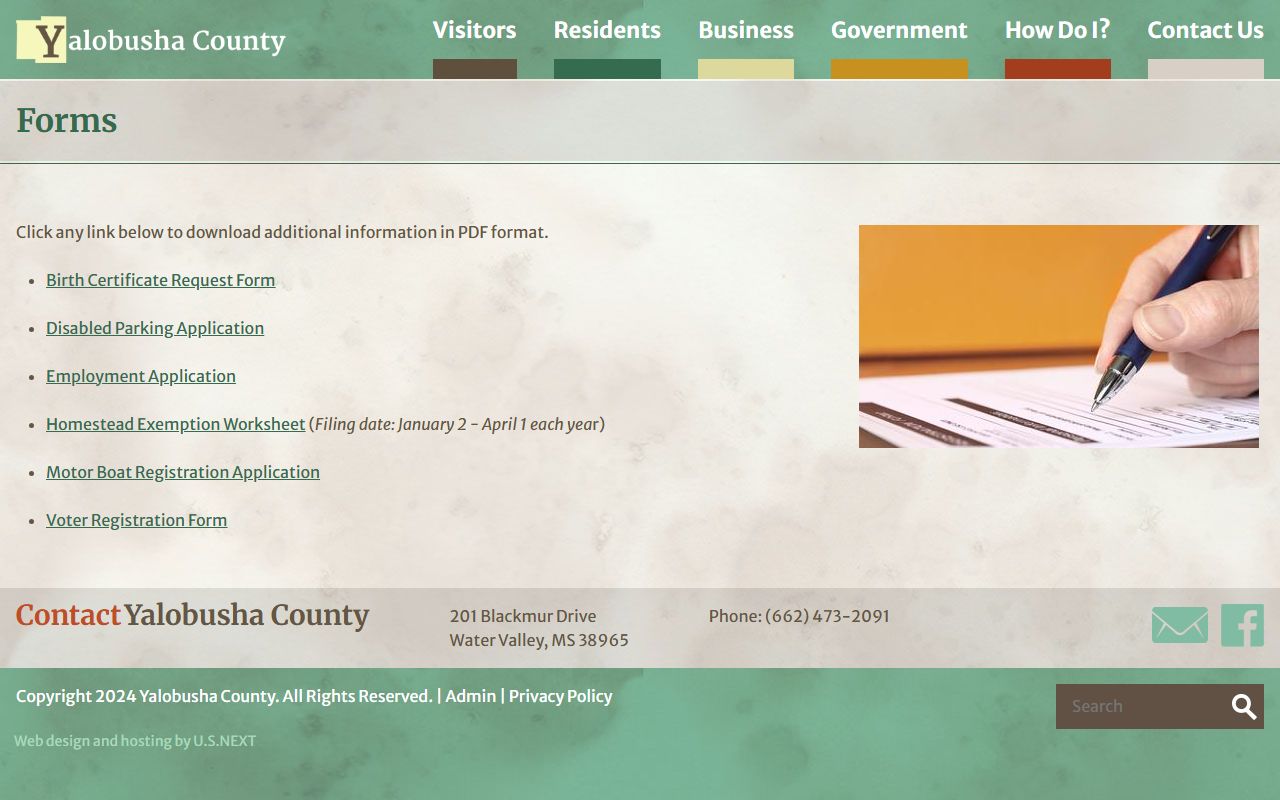Yalobusha County forms page for court records and copy requests