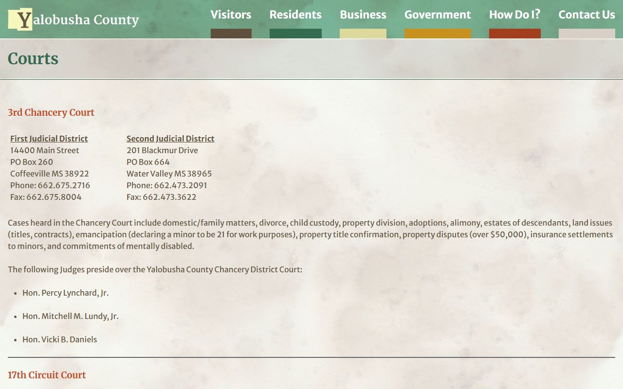 Yalobusha County courts directory listing court records contacts