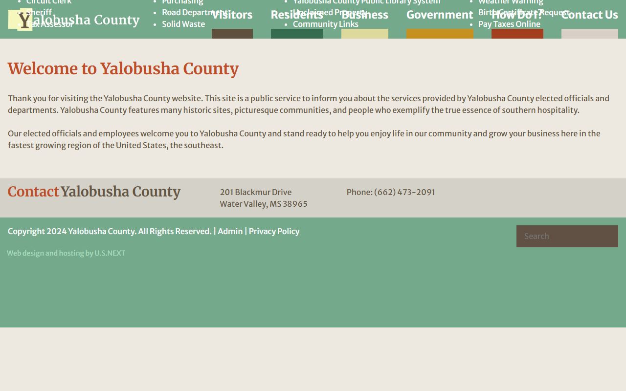 Yalobusha County homepage used to start a court records search